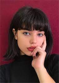 Short Bob Hair Type Straight Human Hair With Bangs Women Wig 14 Inches 730075789577858565 Short Dark Hair Short Thin Hair Edgy Hair