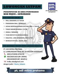 Cukup memanfaatkan internet, kamu bisa menemukannya. Lowongan Kerja Satpam Penempatan Area Perumahan Bsb Mijen Semarang Juli 2019 Pt Adi Mitra Pratama Loker Swasta