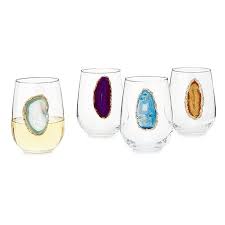 Geode Stemless Wine Glass Handmade Barware Crystals Giftryapp Wine Glass Stemless Wine Glass Wine Gifts