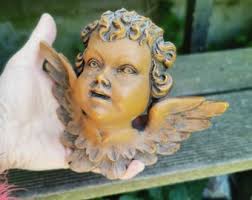 Angel Head Made of Achatite From Putti Wall Relief Mural Carving Cherub  Baroque