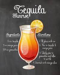 Tequila Sunrise Cocktail Recipe Chalkboard Printable Kitchen Art Wall Decor Digital Jpeg File Cocktail Drinks Alcoholic Alcoholic Drinks Alcohol Drink Recipes