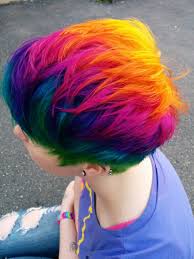 Two pastel colors make for a sweet, artsy look. Rainbow Hair Rainbows Red Blue Green Orange Yellow Purple Pink Short Rainbow Hair Hair Styles Short Hair Styles