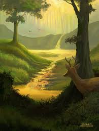 30,000 reviews #1 rated canvas brand. Deer In Forest With Lake And Waterfall Painting Yoel Judowitz Illustration
