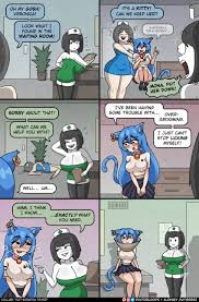 3girls aleksey gutierrez ass bait and switch big breasts blue  hair blush bob cut breasts breath cloud cat ears cat girl cat tail catgirl  cleavage collaboration collar comic confused