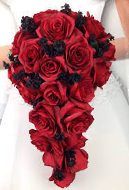 This warm color stands out in all sorts of settings black scabiosa, chocolate lace, and tess and juliet garden roses were interspersed between the. New Artificial Red And Black Wedding Teardrop Bouquet 15 In Length Black Baby S Breath And Red Bridal Rose Wedding Bouquet Red Bridal Bouquet Black Bouquet