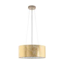 Install in multiples over a kitchen island, breakfast bar, or dining room table for stylish lighting. Eglo Lighting Viserbella 3 Light Ceiling Pendant In Champagne Finish With Gold Fabric Shade Castlegate Lights