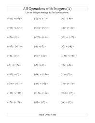The All Operations With Integers Range 15 To 15 With All Integers In Parentheses A Int Subtracting Integers Adding Integers Subtracting Integers Worksheet