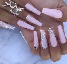 Pink Coffin Nails With Crystals Rhinestone Nails Pink Acrylic Nails Diamond Nails It comes with different sizes, making it.