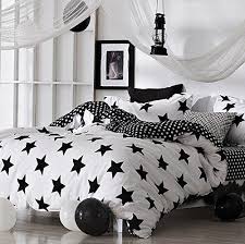 White Background Black Five Pointed Star Boys And Girls Four Set Twin Queen King Size Bed Bedroom Bedding Sets Black And White Bedspreads Bedroom Quilt Covers