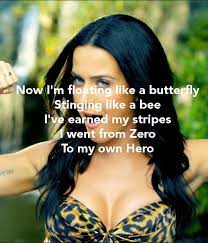 Roar Baby Roar Now I M Floating Like A Butterfly Stinging Like A Bee I Ve Earned My Stripes I Went From Zero To My O Sting Like A Bee Zero The Hero
