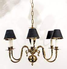 Shades are a great way to add an elegant touch to your chandelier or sconce. Sheraton Style Brass Chandelier 6 Light Black Shades For Sale At 1stdibs