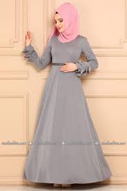 Moda Selvim Kolu Firfirli Elbise 594 L263 Gri Fashion Hijab Fashion How To Wear