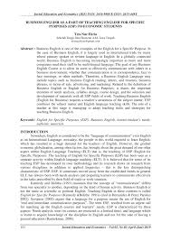 Pdf Business English As A Part Of Teaching English For Specific Purposes Esp To Economic Students