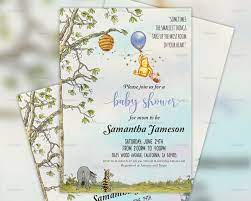 Winnie The Pooh Baby Shower Invitations Winnie The Pooh Blue Etsy Pooh Invitation Baby Shower Invitations Diaper Invitation Template