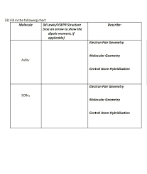 Solved 22 Fill In Thefollowing Chart 3d Lewis Vsepr Stru