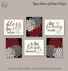 Modern Country Kitchen Wall Art Prints Bless The Food Before Us Flower Bursts Cream Pretty Red Grey Black Set Of 6 Prints Or Canvas Modern Country Kitchens Red Living Room Decor