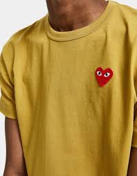 Comme Des Garcons Play Red Heart Play T Shirt In Olive Yellow Trends Comme Des Garcons Play Comme Des Garcons