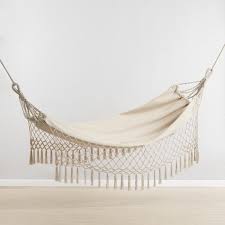 No one in the history of backyard bbq's, pool parties, or outdoor family. Natural Outdoor Hammock With Fringe V1 Outdoor Hammock Affordable Outdoor Furniture Backyard Hammock