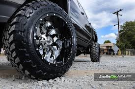 Fuel Black And Chrome Truck Rims 22x14 Fuel Cleaver Wheels Custom 2 Piece Rims On 2015 Gmc Sierra Z 71 2500 Hd Toyo Open Country Tires 7 Rough Country Li Fuel Wheels Truck Rims Rims And Tires