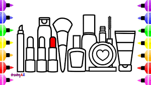 How To Draw Makeup Tools For Girls Coloring Page For Kids With Colored Marker