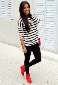 Black And White Striped Dress With Red Shoes Black And White Stripes With Bright Red This Makes Me Want To Get Some Red Shoes Red Sneakers Outfit Sneaker Outfits Women Red Sneakers