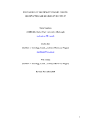 Pdf Post Socialist Housing Systems In Europe Housing Welfare Regimes By Default