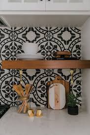 Black And White Spanish Tile Backsplash Town Center Project Kitchen Revealbecki Owens With Images White Tile Backsplash Black And White Backsplash Patterned Tile Backsplash