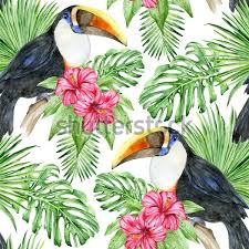 Постер «Тукан цветы гибискуса и листья Монстеры» 46840 ...