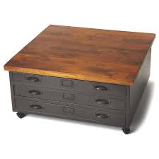 Black square coffee table with serving tray. Black Industrial Modern Coffee Table Metal Drawers Woodwaves