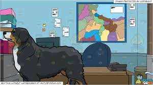 Black Bernese Mountain Dog Clipart An Attentive Bernese Mountain Dog And A Cramped And Messy Office Background Office Background Bernese Mountain Dog Framed Maps