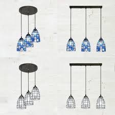 3 Lights Grid Bell Pendant Lamp Tiffany Style Glass Island Light In Blue White For Kitchen Takeluckhome Com Glass pendant lighting kitchen island chandelier lighting modern ceiling lights.
