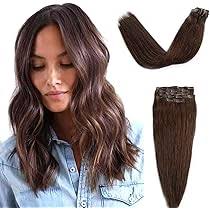 Extensões de cabelo cabelo castanho escuro Remy extensões de cabelo humano  7 peças trama de pele cabelo real clipe em extensões de cabelo de trama PU  invisível 35,5 cm 100 gramas para