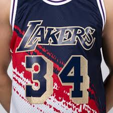 As the minneapolis lakers, their road uniform is powder blue with gold trim. Mitchell Ness Los Angeles Lakers 34 Shaquille O Neal Navy Red White Platinum Independence Jersey Bludshop Com