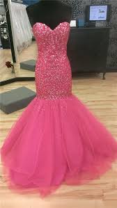 Mermaid Sweetheart Corset Back Hot Pink Tulle Beaded Sparkly Prom Dress Hot Pink Prom Dress Pink Sparkly Prom Dress Pink Prom Dresses