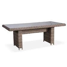 Coussins écrus en toile 100% polyester et intérieur mousse. Table De Jardin 6 Places 6 Fauteuils En Resine Tressee Arrondie Couleur Naturelle