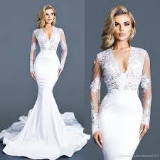 Satinweddingdresses Mermaidweddingdresses Satin Mermaid Wedding Dress Long Sleeve Wedding Dress Lace White Lace Long Sleeve Wedding Dress