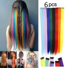 Free shipping on orders over $25 shipped by amazon. 6pcs Set 20 Long Straight Colorful Hair Extensions Clip In Highlight Rainbow Hair Streak Pink Synthetic Hair Strands On Clips Wish