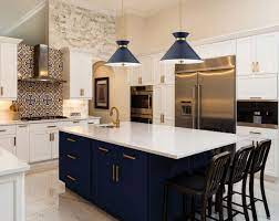 Savoy House Lamar By Brian Thomas 3 Light Pendant Light In Navy Blue With Brass Accents Cottage Kitchen Design Kitchen Design Small Cottage Kitchen