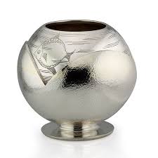 Find gold metal floral containers for your vintage wedding centerpieces like this beautiful distressed gold metal compote bowl. Stylized Portuguese Gold Fish Bowl Vase The Silver Fund