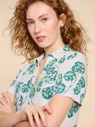 WHITE STUFF Petite Penny Leaf Print Cotton Shirt