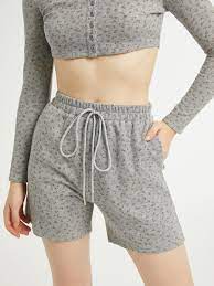 Gray letter print long sleeve hoodie. Ditsy Knit Shorts Cider