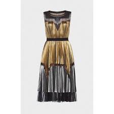 Bcbgmaxazria Lucea Pleated Metallic Dress 368 Liked On Polyvore Featuring Dresses Sheer Cocktail Dress Bcbgma Mesh Cocktail Dress Dresses Wet Look Dress