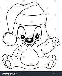 Outlined Christmas Teddy Bear Waving And Wearing A Santa Hat Vector Line Art Illustration Col Bear Coloring Pages Free Christmas Coloring Pages Christmas Bear