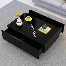 Modern Black High Gloss Coffee Tea Table With 4 Drawers Home Office Living Room Ebay Coffee Table Living Room Decor Furniture Tea Table Design