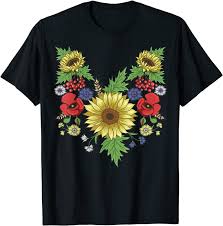 Buy Sunflowers Red Poppies Floral Ukrainian Vyshyvanka Style T Shirt Online In Turkey B08y1gr28c