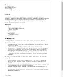 1 community outreach specialist resume