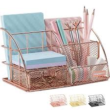 Yup, gold is still a thing, and i couldn't be happier about it. Buy Rose Gold Desk Organizer For Women Aupsen Mesh Office Supplies Desk Accessories Features 5 Compartments 1 Mini Sliding Drawer Online In Turkey B07yq14dn4