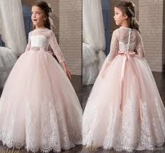 Long Sleeves Lace Arabic 2017 Flower Girl Dresses Ball Gown Child Dresses Beautiful F Vestidos Para Primera Comunion Vestidos Para Ninas Vestidos Comunion Nina