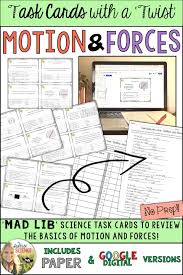 Motion And Forces Mad Lib Task Cards Distance Learning Task Cards Science Task Cards Free Science Lesson