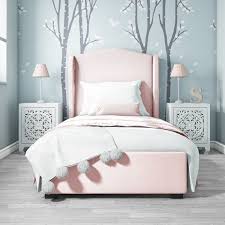 baby pink velvet single kids wingback bed frame with high headboard single bed frame bed for girls room girls single bed